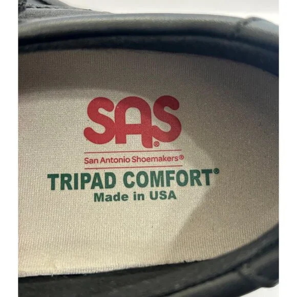 SAS Sz 11WW Roamer Comfortable Women's Black Leather Hook & Loop Strap Shoes - Picture 8 of 10